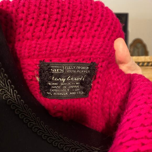 Vintage Sears Mary Lewis Hot Pink Chunky Knit Cardigan Sweater Japan Sz 38 Med - Picture 6 of 9